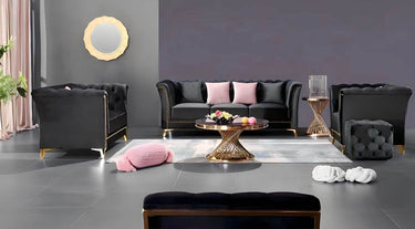 Venice Luxury Black Velvet Sofa Set – Stylish Chesterfield Design, Deep Button Detailing - UK Luxury Furniture